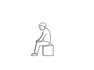 高齢者、老後のイラスト（孤独、不安）、線画、
