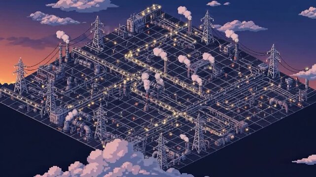 Industrial Refinery Complex with Pipes and Towers.