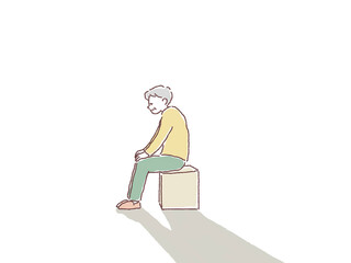 高齢者、老後のイラスト（孤独、不安）、
