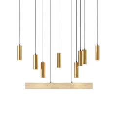 Modern gold pendant lamps with a natural wooden bar design isolated on transparent background. isolated on transparent background