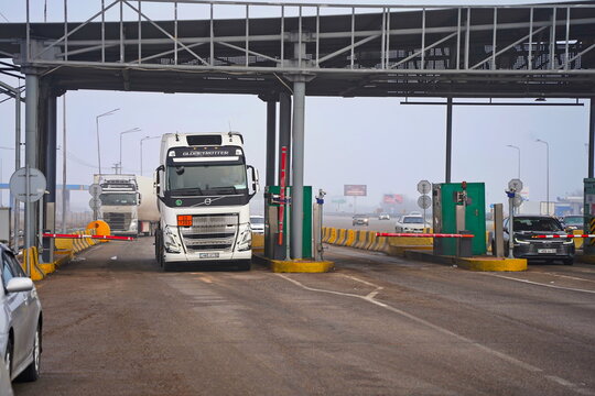 Almaty, Kazakhstan - 01.31.2026 : Toll booth on the toll road. Barriers. Broadband toll road.