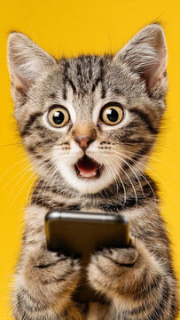 Smartphone shocked meme cat with copy space  cat-meme_1065sp
