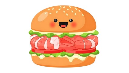 Cartoon Hamburger with Smiling Face Illustration.