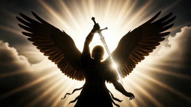 Angelic Warrior with Sword and Wings in Radiant Light