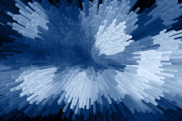 Fototapeta premium Abstract 3D Block Composition with Red Extruded Cubes on Blue Background. A dynamic 3D abstract background featuring a cluster of extruded red rectangular blocks and cubes bursting toward the viewer. 