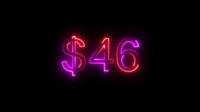 91 dollar counting number animation. Neon counts up dollar animation from 0 to 91 number. on a black background. and creating a stunning 4k video.
