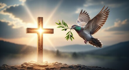 Symbolic image of a cross and dove representing peace and hope