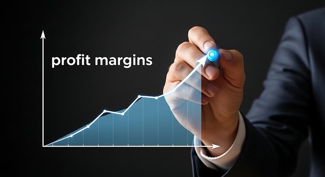 Hand profit margins graph with blue marker chart