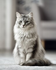 Elegant Long-Haired Gray Cat