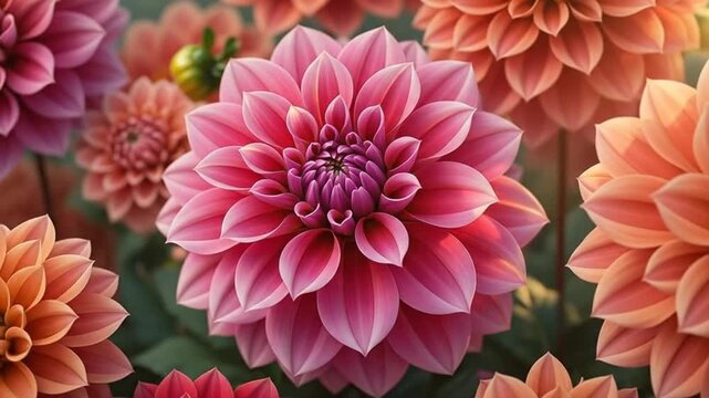 Vibrant dahlia flowers in full bloom create a colorful and captivating floral display.