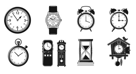 Set of Timepieces and Clocks Icons