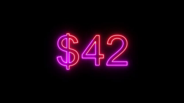 83 dollar counting number animation. Neon counts up dollar animation from 0 to 83 number. on a black background. and creating a stunning 4k video.