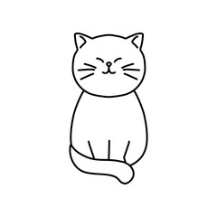 Obraz premium a happy cat sitting straight and smiling. Simple black and white hand-drawn doodle style with a calm, friendly, and adorable mood.