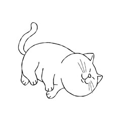 fat Cat Rolling On Floor Line Art Minimal Hand Drawn Doodle Illustration Playful Lazy Animal For Sticker Icon And Creative Design