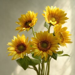Obraz premium Vibrant sunflowers in natural light creating an inviting floral arrangement