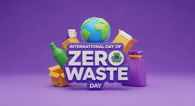 Celebrating international zero waste day with recyclable items and a globe