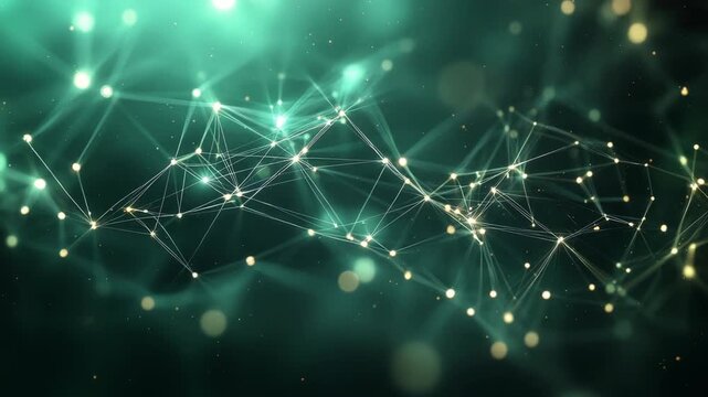Vibrant glowing points connect in an abstract digital network representing advanced AI, science visualization, and continuous data flow