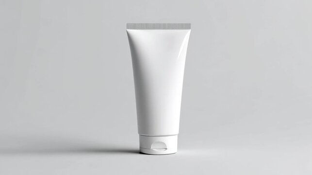 Blank cosmetic tube mockup isolated on neutral background for skincare branding packaging design and product presentation. Minimal container template for beauty cosmetics advertising label showcase.