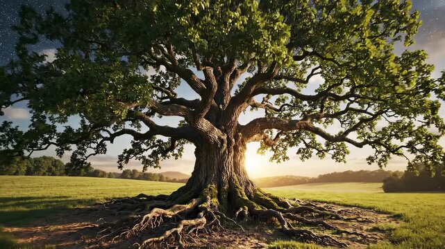 Resilient oak tree growing from sapling to maturity