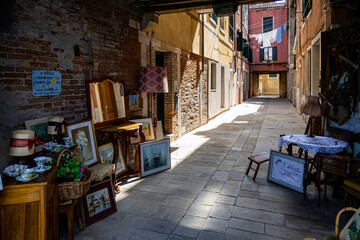 View of the narrow streets and alleys of Venice (Italy)