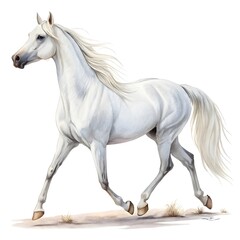 Obraz premium Elegant White Horse Walking Isolated on Clean Background – Realistic Animal Illustration
