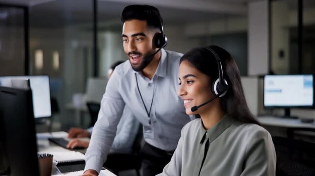 Professional Customer Care Workspace Featuring Busy Employees and Modern Corporate Interior