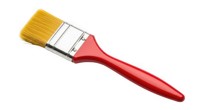 A red paintbrush with a yellow brush head isolated on transparent background