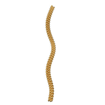 Isolated 3D render of a luxurious golden braided franco spiga chain jewelry element on a pure black background.
