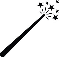 Naklejka premium Black magic wand with sparkling stars on white background sparkle fantasy