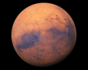 A highly detailed 3d illustration of the planet Mars with a realistic atmosphere. Some elements of this image provided by NASA © BradyBarrineau