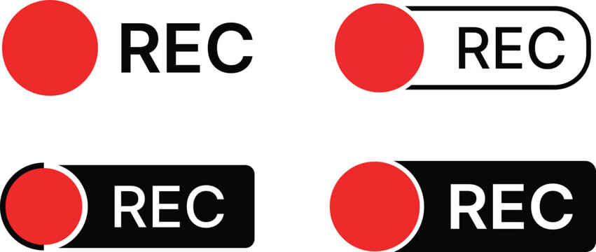 Four red circle REC recording on white background recording red circle record button audio