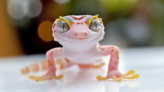 Pink Geckos with Spectacles on White Surface.