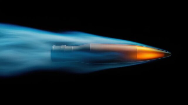 High speed projectile bullet moving fast with glowing tip and blue air turbulence effect