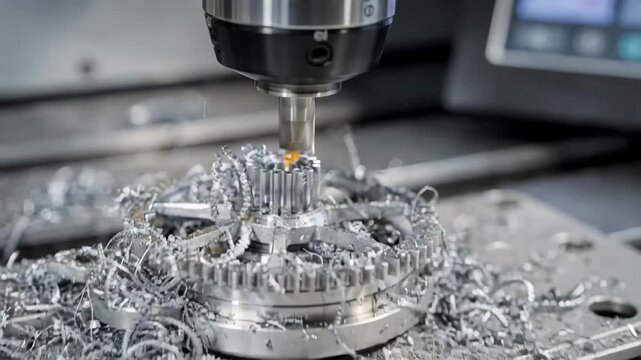 Closeup of micro thread milling on intricate watch components showcasing precise fine pitch threading with advanced miniature cutting tools in a hightech manufacturing setting.