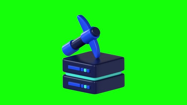 3D cloud and network icon set featuring server towers and data computing symbols on green screen.