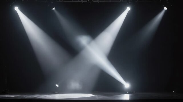 stage lighting beams cross on dark theater stage