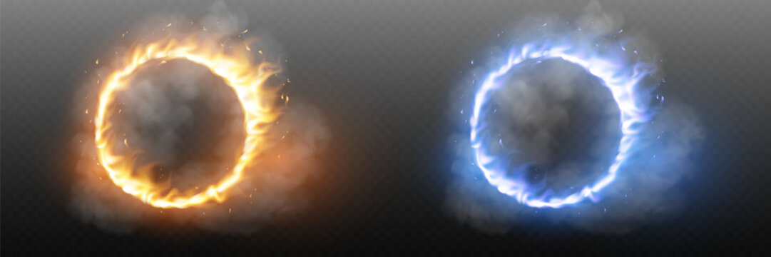 Fantasy fire and ice rings with magical flames.