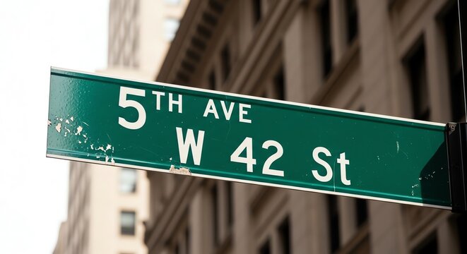 New York City street sign 5th Avenue and 42nd Street