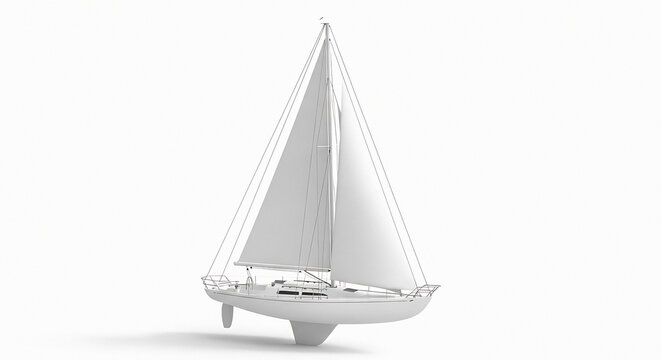 Sailboat gliding on calm waters, serene landscape, sail up, boat floating, marine scene