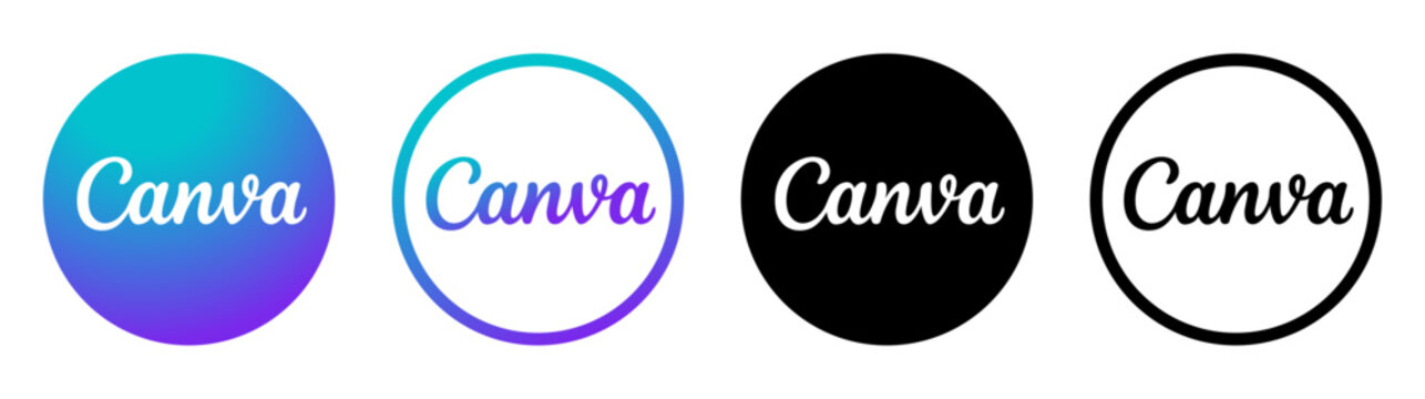 Set of round different Canva mobile app icons, isolated on transparent background, vector illustration. Canva is an Australian multinational software company that provides a graphic design platform