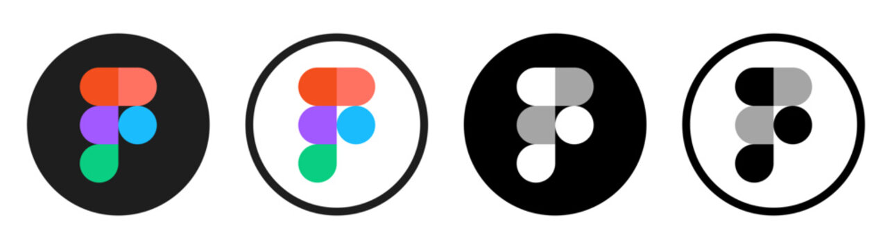 Set of round different Figma mobile app icons, isolated on transparent background, vector illustration. Figma is a collaborative web application for interface design