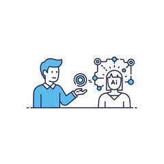 Man transferring AI knowledge to womans mind.