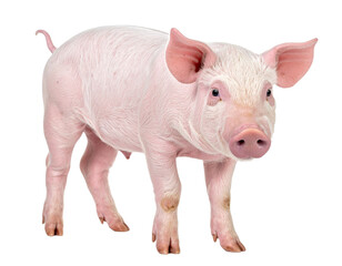 Young domestic pig standing, looking at camera