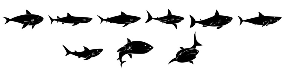 Obraz premium Shark vector icon set. Fish Illustration sign collection. Ocean life symbol or logo.