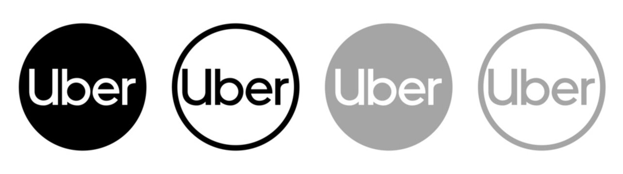 Set of round different Uber mobile app icons, isolated on transparent background, vector illustration. Uber is an American multinational transportation company
