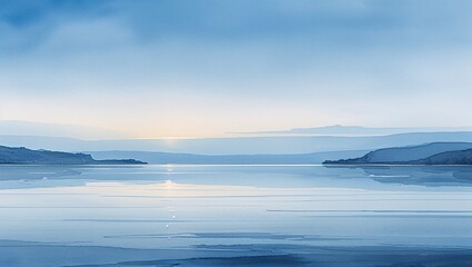 Obraz premium blue dawn seascape with calm water reflections and copy space