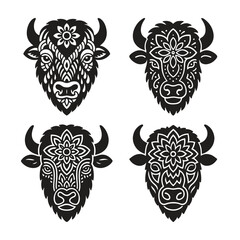 Fototapeta premium Bison Head Mandala Design silhouette vector illustration art