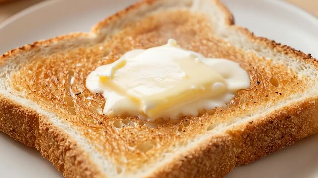 toast with butter on golden bread slice - breakfast closeup