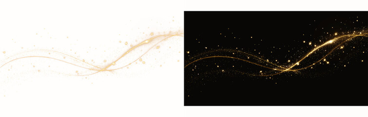 Wave, luxury, brilliant, shine, light, twirl, background with golden twirl of energy, bright spin orbit, transparent line beam and dust sparkle in dynamic design overlay effect for background  © Alehandro