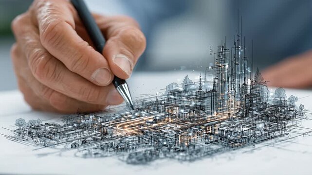 A skilled artist brings to life a smart city system through meticulous hand drawings. Each frame captures the creative process of transforming ideas into intricate designs.
